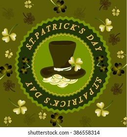 St. Patrick's Day poster with clover and falling coins. Vector illustration