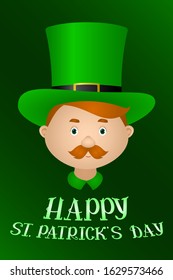 ST PATRICKS DAY poster. Irishman in green leprechaun hat. Vector illustration.