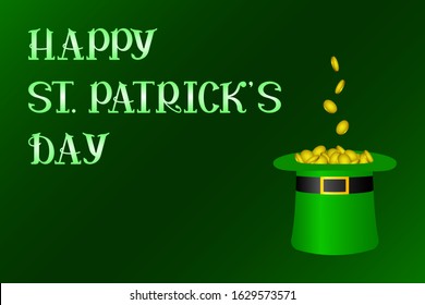 ST PATRICKS DAY poster. Leprechaun hat and gold. Vector illustration.