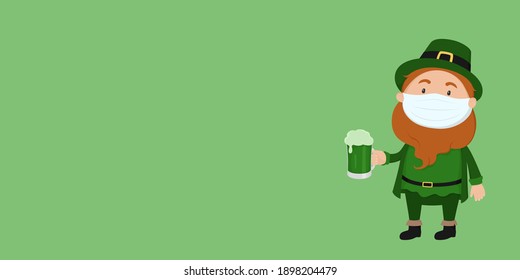 St. Patrick's Day poster. Leprechaun in face mask. Vector illustration.