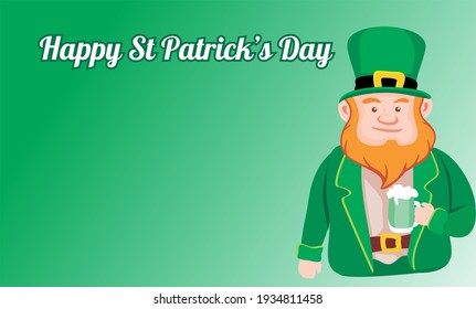 St. Patrick's Day poster. Leprechaun with green beer vector illustration, saint patrick celebration banner and background