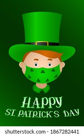 St Patricks Day poster. Man in top hat and mask. Vector illustration.