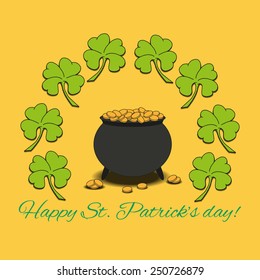 St. Patrick's Day poster. Pot of Gold. Vector illustration.