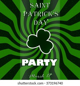St. Patrick's Day poster with shamrock on sunburst background. Stock vector.