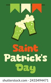 St. Patrick's Day poster. two beer mugs of Irish beer. vector illustration.