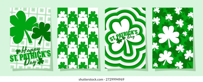 Cartazes do Dia de São Patrício. Um conjunto de cartazes e banners em verde e branco.