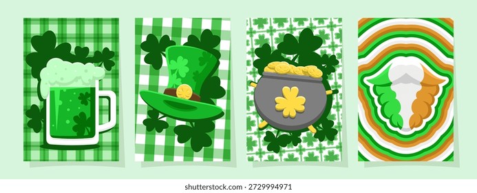 Cartazes do Dia de São Patrício. Um conjunto de cartazes e banners em verde.