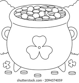 St. Patricks Day Pot Gold Coloring Page for Kids