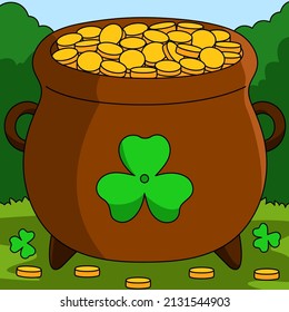 St. Patricks Day Pot Gold Cartoon Colored 