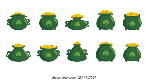 St. Patrick's Day Pot of Gold Set Stock Vector