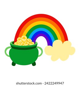 St. Patrick's day. Rainbow with cauldron of gold