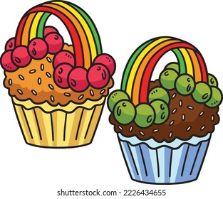 St. Patricks Day Rainbow Cupcakes Cartoon Clipart 
