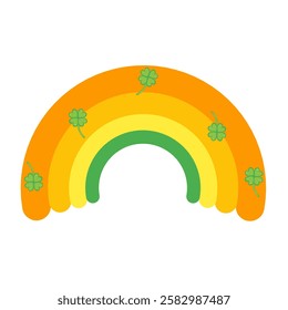 St. Patrick's Day rainbow with four leaf clover illustration.
