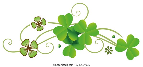 St Patricks Day. Realistic Shamrocks, four leave clover. Irish Day.