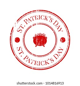St. Patrick's Day, red, stamp, vector illustration flat, scrap, texture, pot or pot of gold, coins