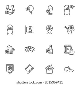 St. Patrick's Day related line icons set, outline vector symbol collection, linear style pictogram pack. Signs, logo illustration. Set includes icons as treasure gold coins, beer cup, shamrock clover