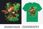 St Patricks Day Retro Style Emblems leaf clover. Vector illustration a fun happy leprechuan green hat with shamrock four leaf clover decoration as a march 17 holiday Leprechuan Dancing