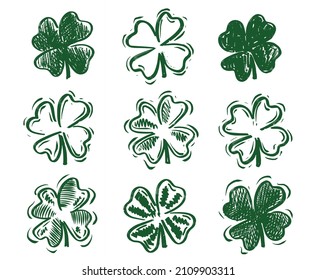 St. Patrick's Day. Retro Style Emblems leaf clover.	