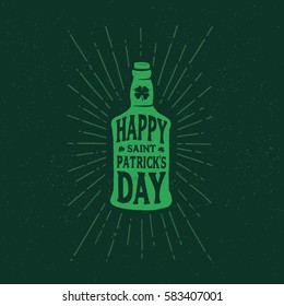 St. Patrick's Day. Retro style emblems bottle of beer. Typography. Vector illustration.