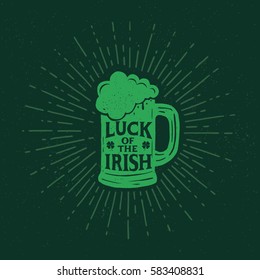 St. Patrick's Day. Retro style emblems pint beer. Typography. Vector illustration.