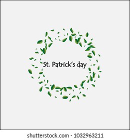 St. Patrick's Day Round frame with green leaves on a bright background. Vector illustration. Design invitations for a party, a typographical template. Happy and successful symbols