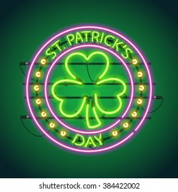 St Patrick's Day Round Neon Sign. Used pattern brushes included.