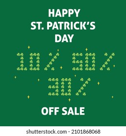 Venta de San Patricio 10%, 30%, 50% de descuento, planilla de diseño de banner, gastar y ahorrar más, etiqueta de descuento, no se pierda. Afiche de venta para el Día de San Patricio. Ilustración del vector