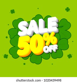 St Patricks Day Sale 50% off, banner design template, app icon, vector illustration 