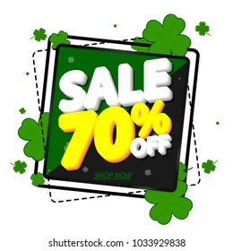 St Patricks Day Sale 70% off, banner design template, app icon, vector illustration 