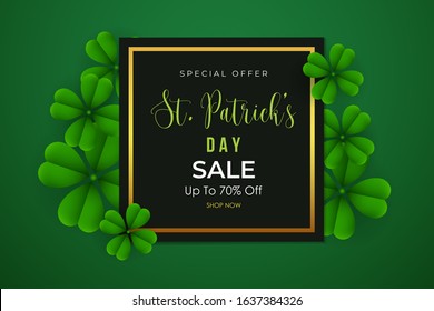 St. Patrick's Day sale background with clover leaves