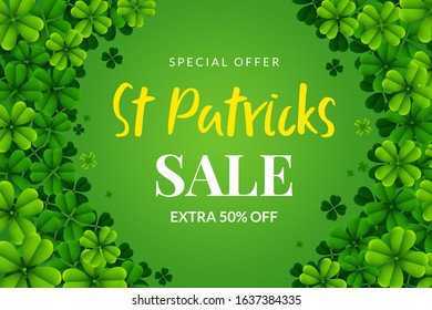St. Patrick's Day sale background with clover leaves
