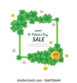 St. Patrick's day Sale background with many clovers. Can be used as greeting card or promotion, invitation