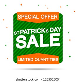 St. Patricks Day Sale, banner design template, special offer, discount tag, vector illustration