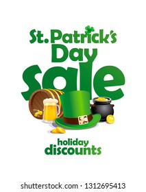 St. Patrick's day sale banner, holiday discounts vector poster
