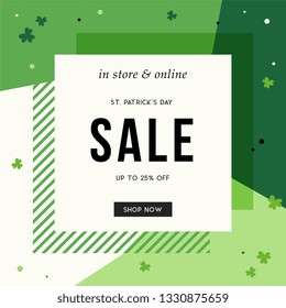 St. Patrick's Day sale banner for social media, ads, email design, web site, flyer, shop poster, advertising print, promotional material and announcement.