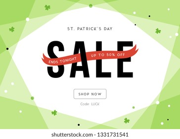 St. Patrick's Day sale banner with stylish background for social media, ads and email design, web site, flyer, poster, store display, advertising print, promotional material and announcement.