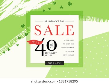 St. Patrick's Day sale banner with stylish background for social media, ads and email design, web site, flyer, shop poster, display, advertising print, promotional material and announcement.