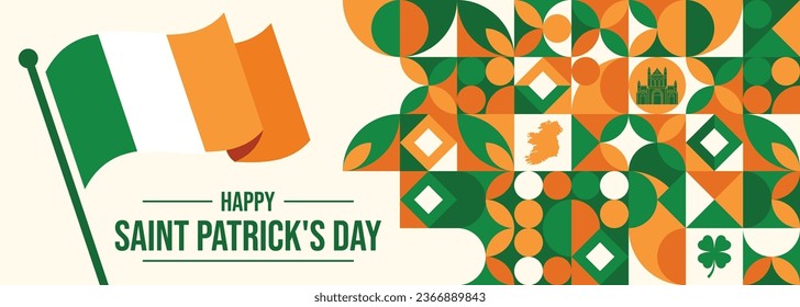 St. Patrick's Day Sale banner. Irish national holiday special offer background with hand lettering and four leaf clover for holiday shopping. Vector illustration.

