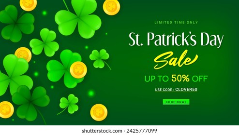 St. Patrick's Day Sale Banner vector illustration. Shamrock frame with promotion