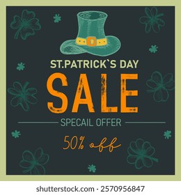St. Patrick's Day Sale promotional card. Great for advertising, banners, leaflets and flyers. Vector illustration