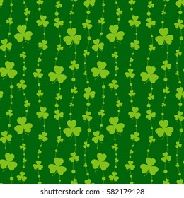 St. Patrick's day. Seamless background green clover. Vector illustration.