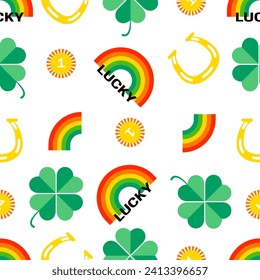 St. Patrick's day seamless with holiday elements. Modern irish repeating background design. Flat vector illustration