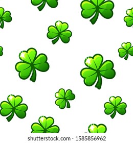 St. Patrick's Day seamless pattern with green clovers. Background, wrapping paper for the holiday with shamrocks, trefoils.