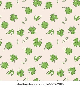 St. Patrick's Day Seamless Pattern with traditional Clovers. Perfect for wallpapers, pattern fills, web backgrounds, greeting cards and more
