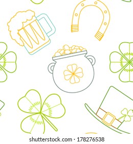 St. Patrick's Day seamless pattern. Line art.