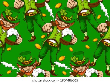 St. patrick's day seamless pattern, character design for banner or webside, illustration celebration party poster design on green background.