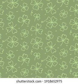 St. Patrick's Day seamless pattern, hand drawn clover leaves