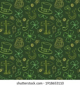 St. Patrick's Day seamless pattern, hand drawn element