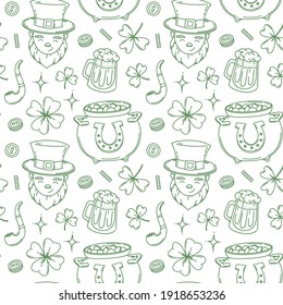 St. Patrick's Day seamless pattern, doodle element