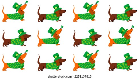 St. Patrick's day Seamless Pattern background. Simple trendy pattern with dogs.  For the design of fabric, wrapping paper, wallpaper, prints, clothing, packaging and postcards. 17 march. Vector